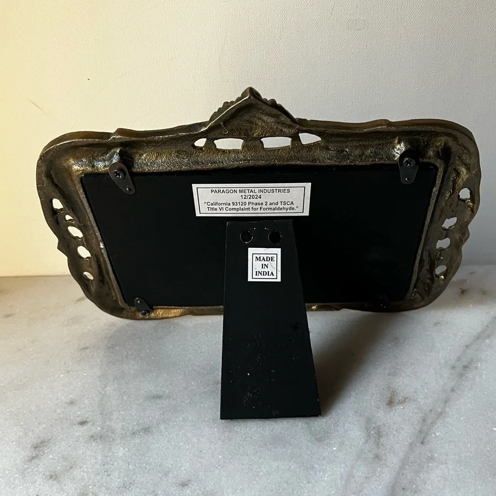 Gold ornate Double Photo Frame metal or brass for 3”x4” photo
